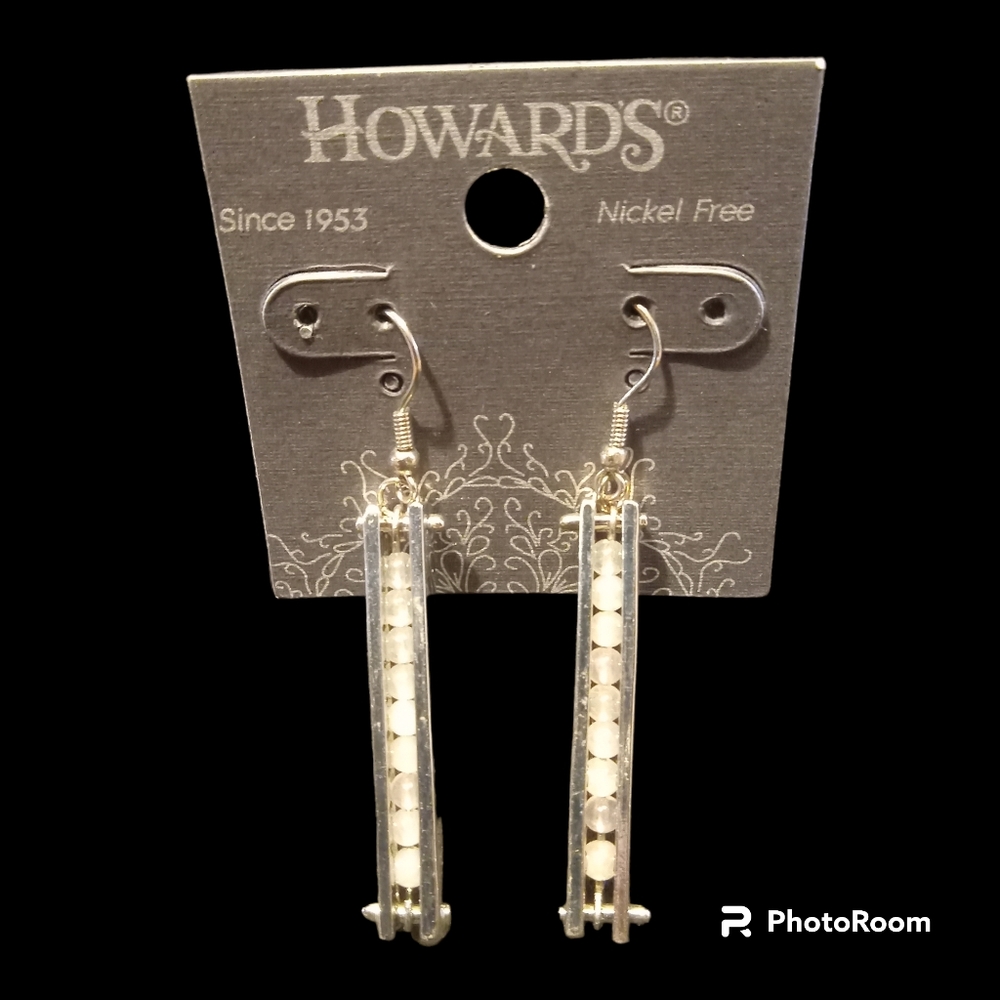 Howards Dangle Earrings Silver Tone Geniune White Stones. New with tags!